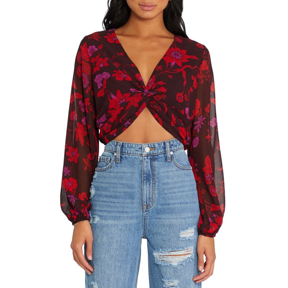Sanctuary Sheer Long Sleeve Twist Detail Crop Top Night Wish Size M 1371